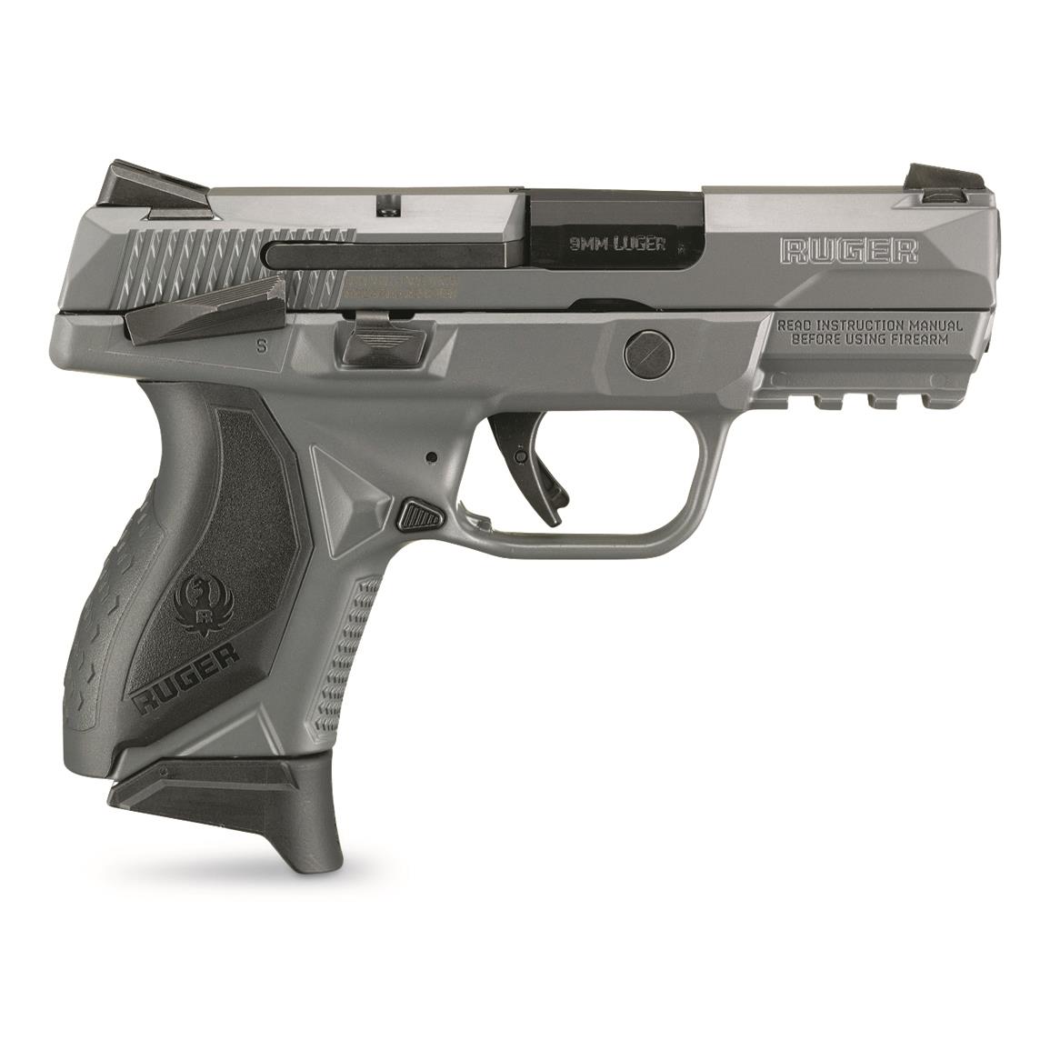 Ruger American Compact, Semi-automatic, 9mm, 3.55" Barrel, Gray Cerakote, Manual Safety, 17+1 Rds