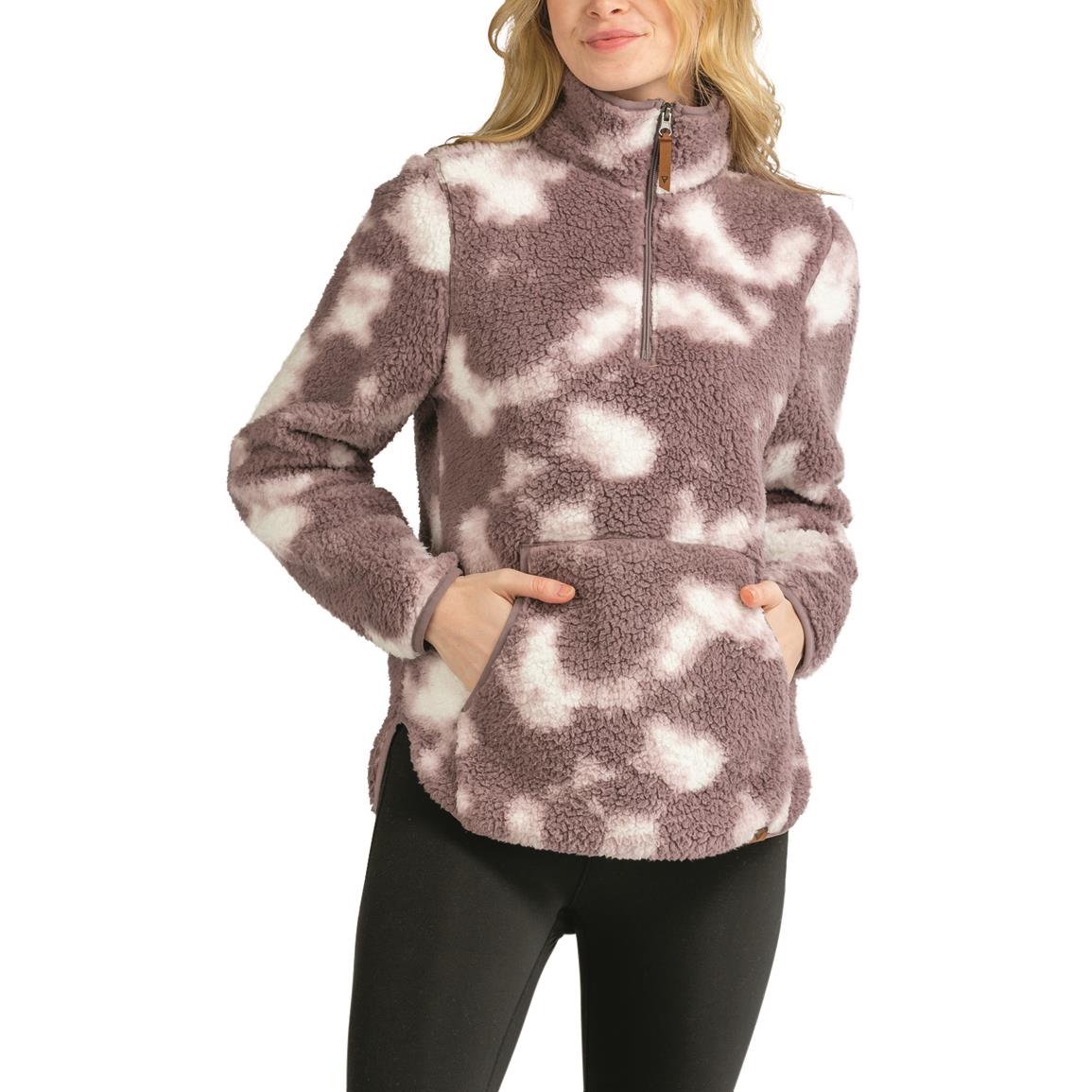 LIV Outdoor Women's Sherpa Pullover Sweater, Quail Tie Dye