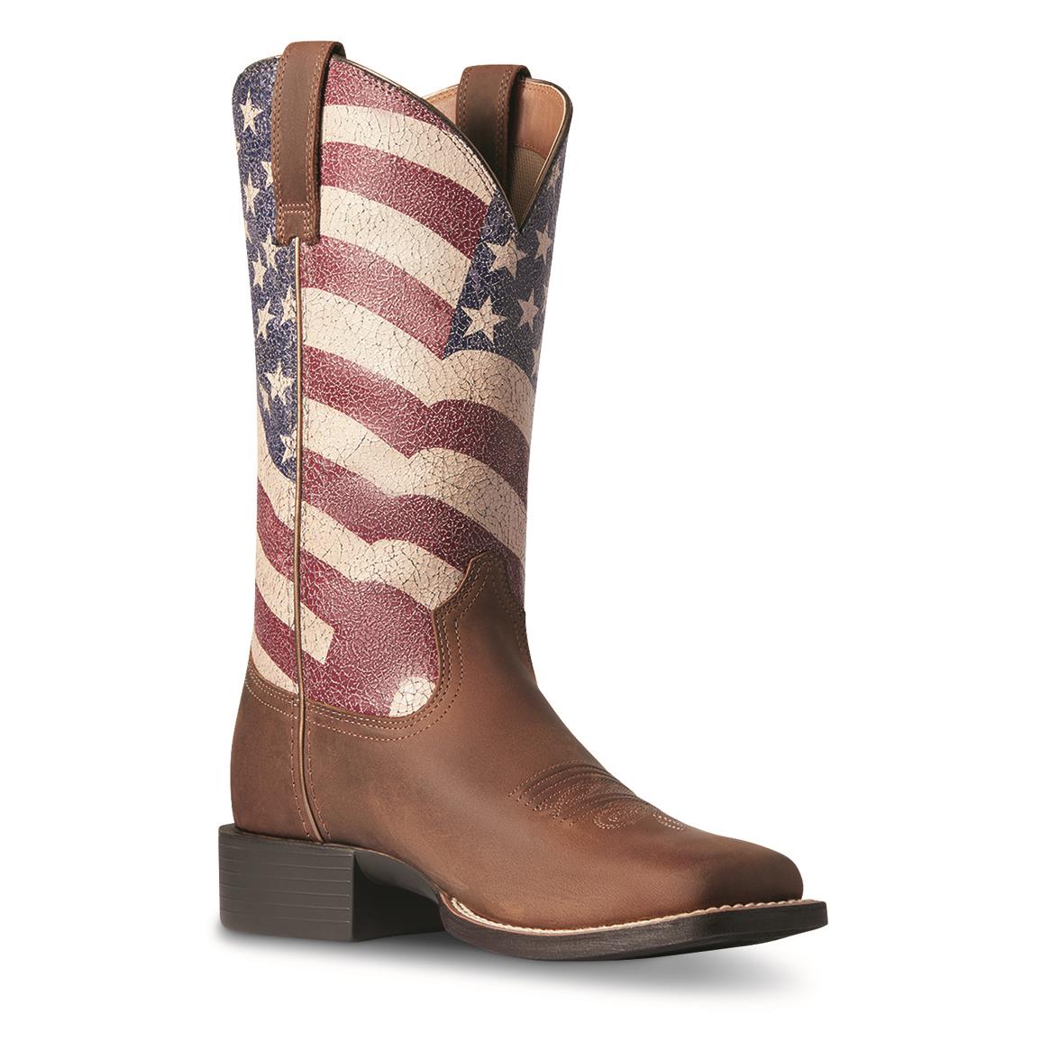 Ariat Women's Round Up Patriot Western Boots, Distressed Brown/american Flag