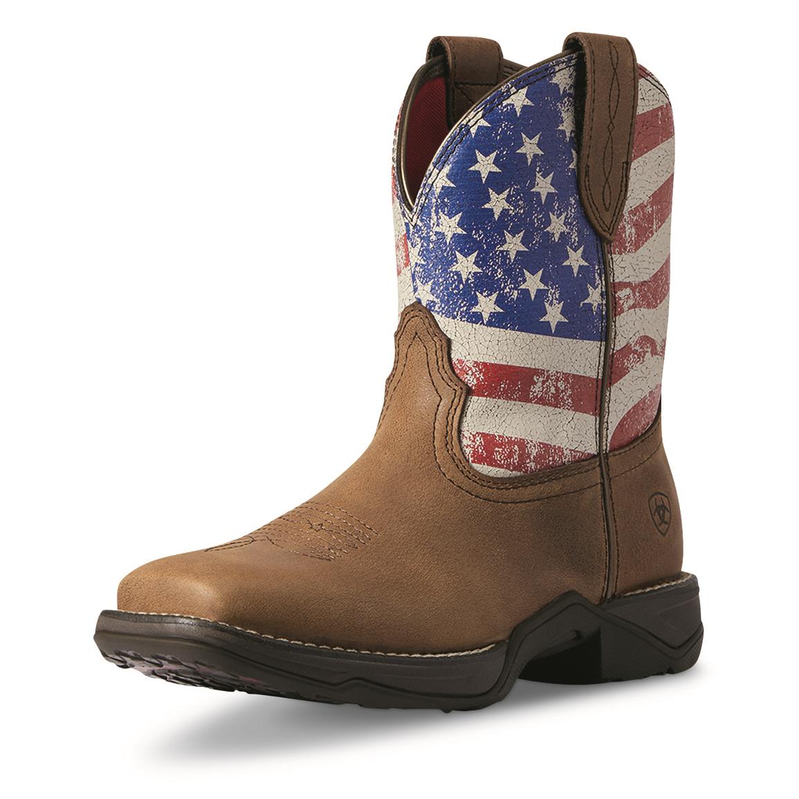 Ariat Women's Anthem Shortie Patriot Boots, Red Brown/american Flag