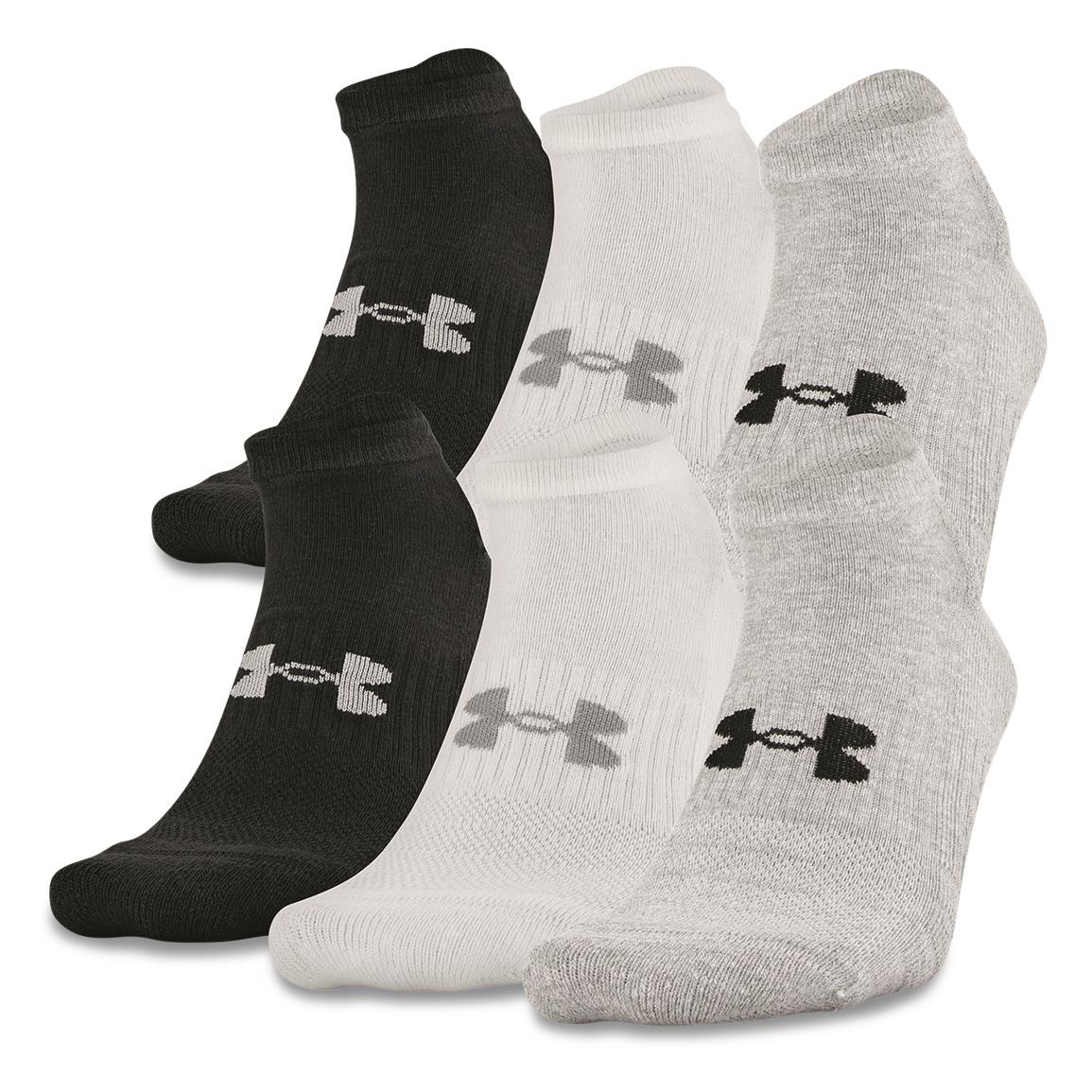 Under Armour Men's Training Cotton No-show Socks, 6 Pairs, Steel/White/Black