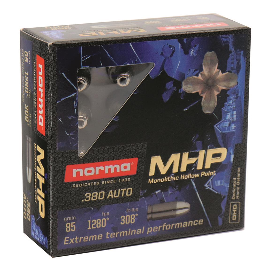 Norma Extreme Terminal Performance, .380 ACP, MHP, 85 Grain, 20 Rounds