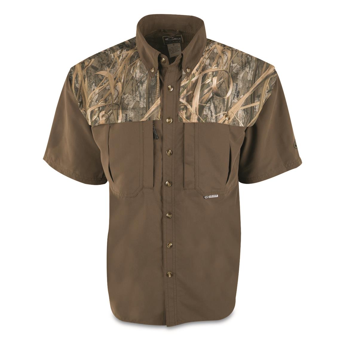 Drake Waterfowl Men's Vented Wingshooter's Shirt, Short Sleeve, Two-tone Camo, Mossy Oak® Shadow Grass® Habitat™