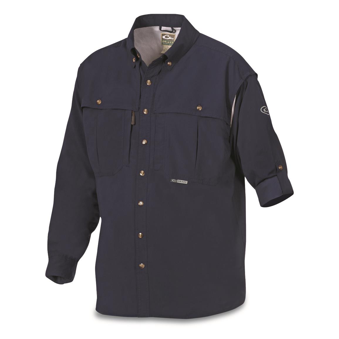 Drake Waterfowl Men's Vented Wingshooter's Shirt, Long-sleeve, Solid Color, Navy