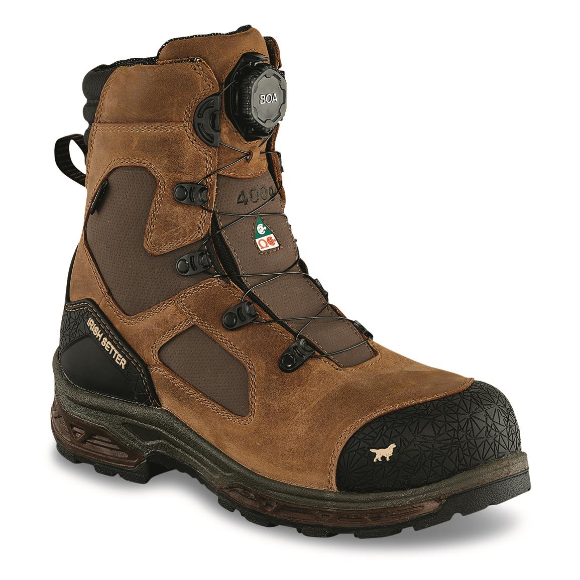 Irish Setter Men's Kasota Waterproof Insulated BOA 8" Safety Toe Work Boots, 400 Grams, Brown