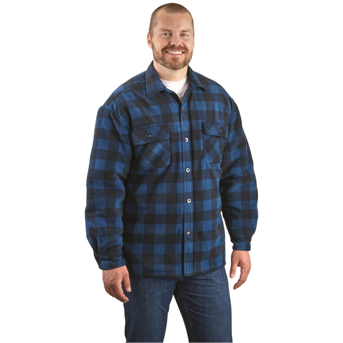 Guide Gear Men's Sherpa-lined CPO Shirt Jacket 2.0, Sailor Blue/navy Buffalo Plaid