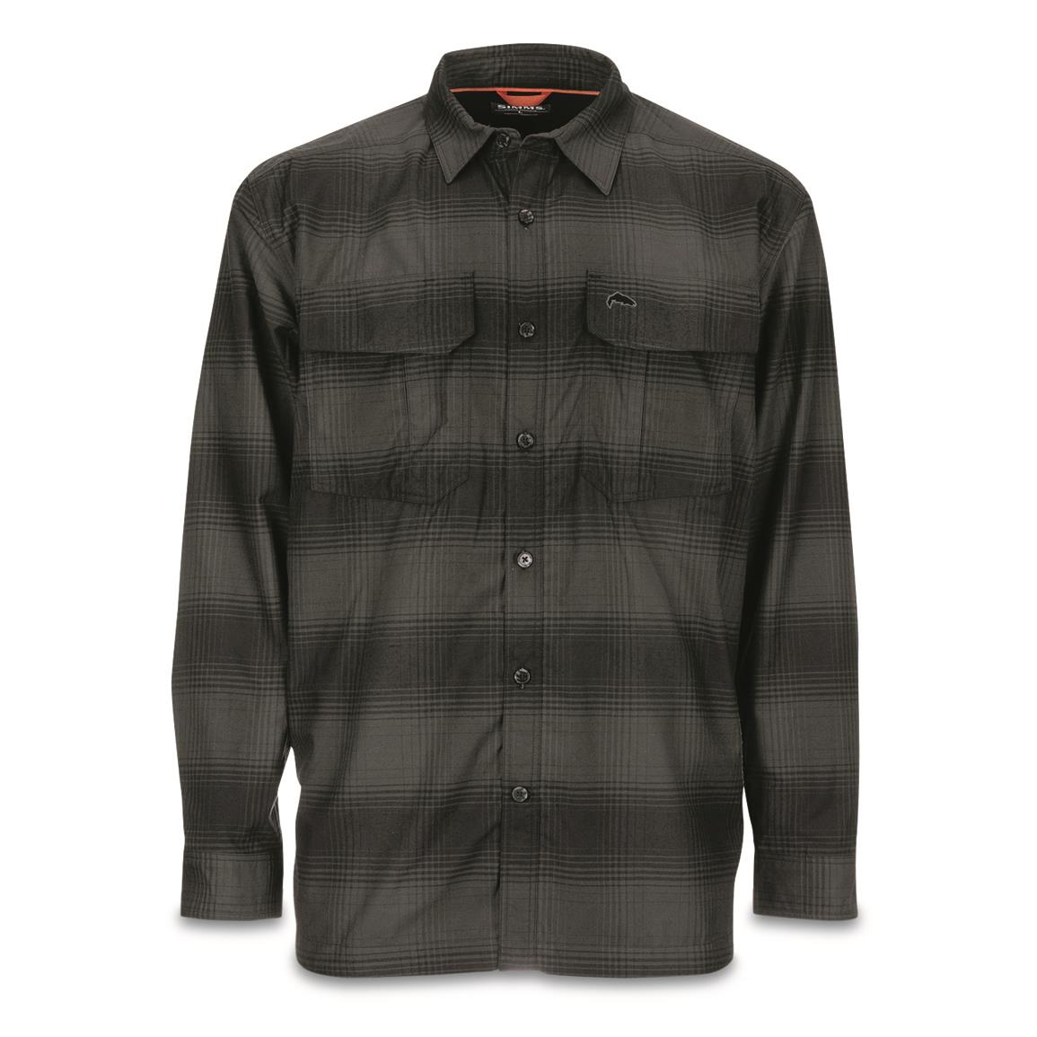 Simms Men's ColdWeather Fleece-lined Shirt, Slate Buffalo Blur Plaid