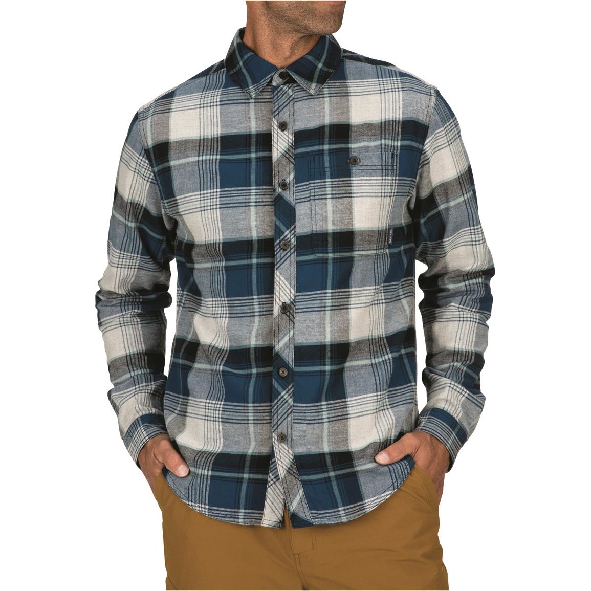 Simms Men's Dockwear Cotton Flannel Shirt, Atlantis Celadon Plaid