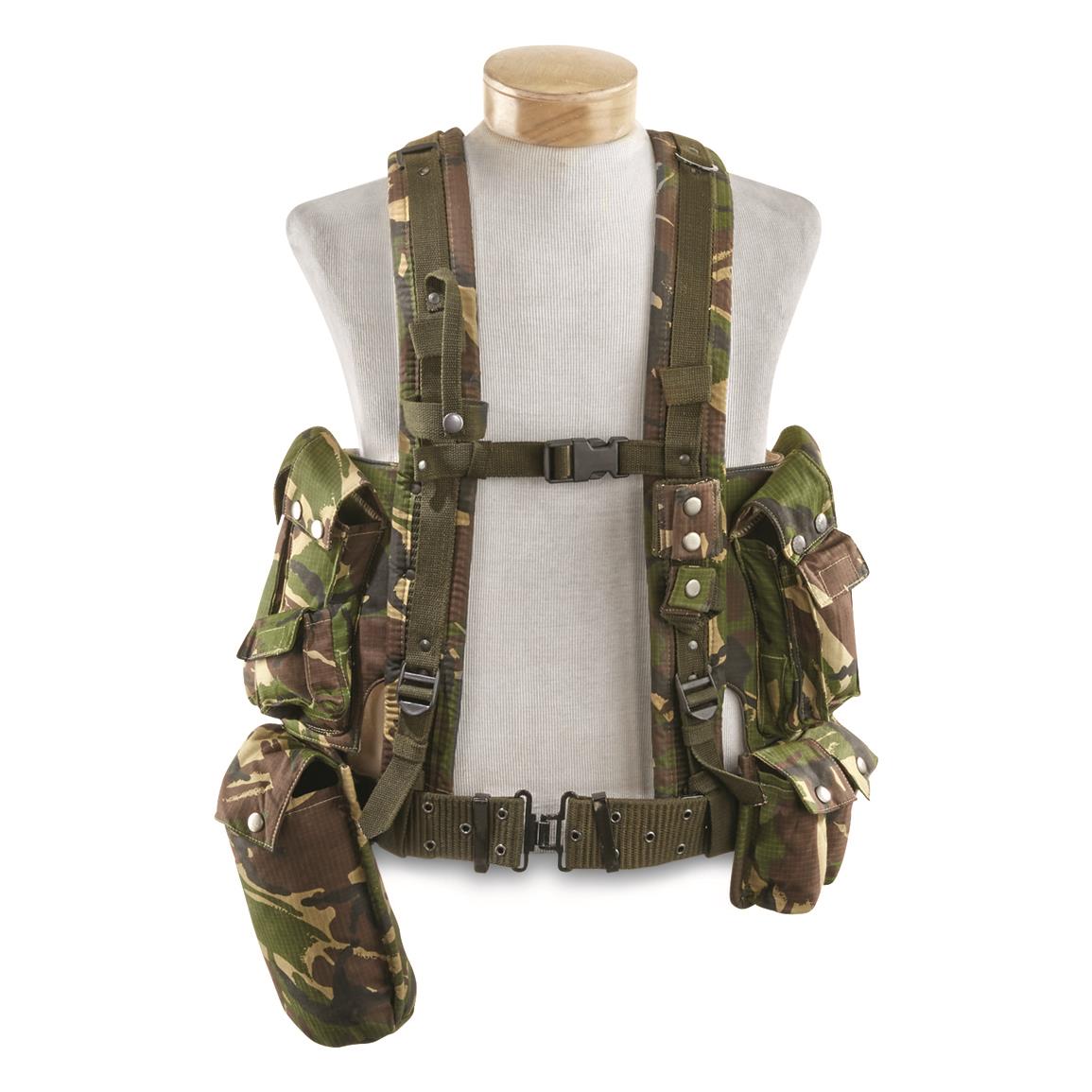 Romanian Military Surplus Canvas and Leather Combat Vest, New, DPM Camo