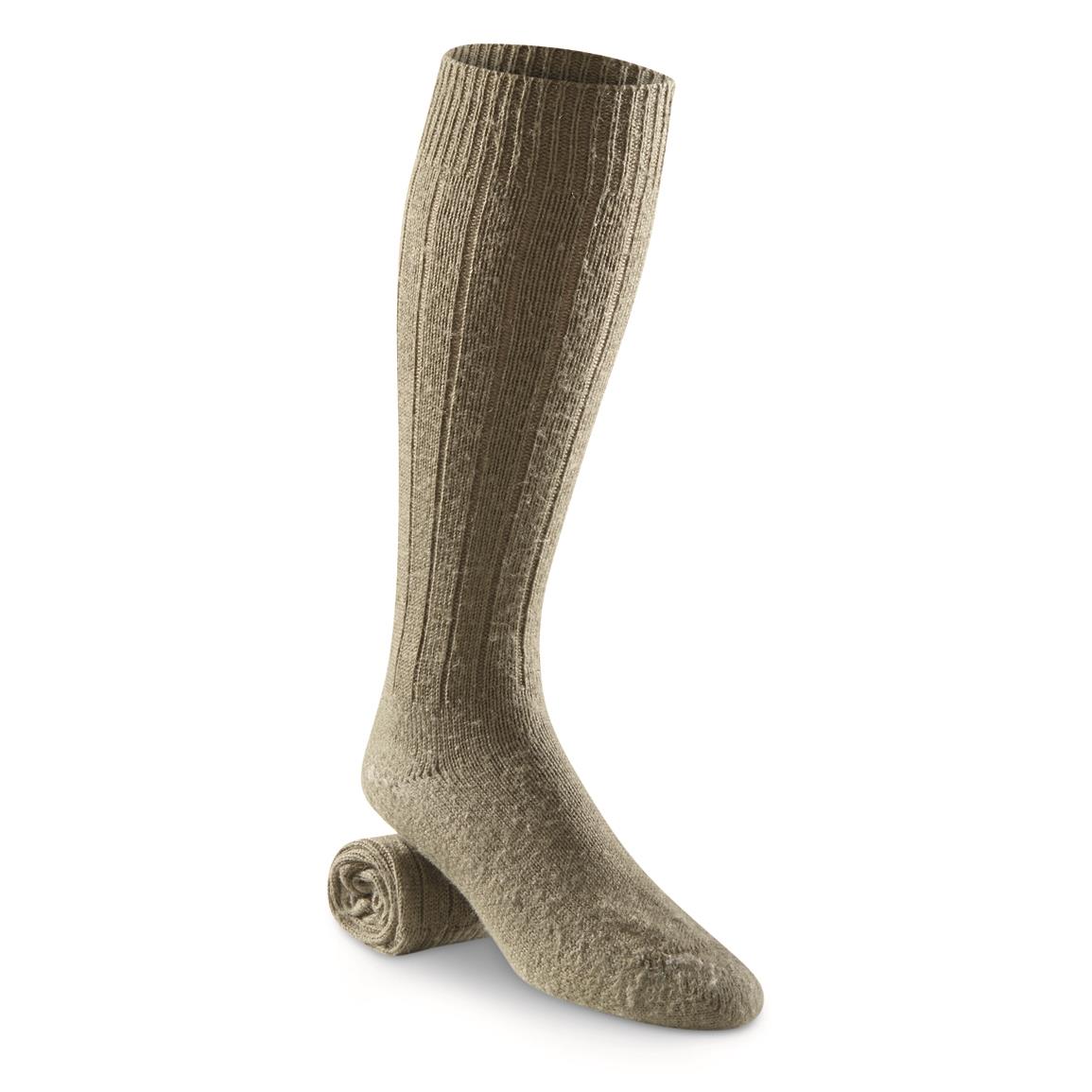 German Military Surplus Wool Blend Socks, 15 Pairs, Used, Olive Drab