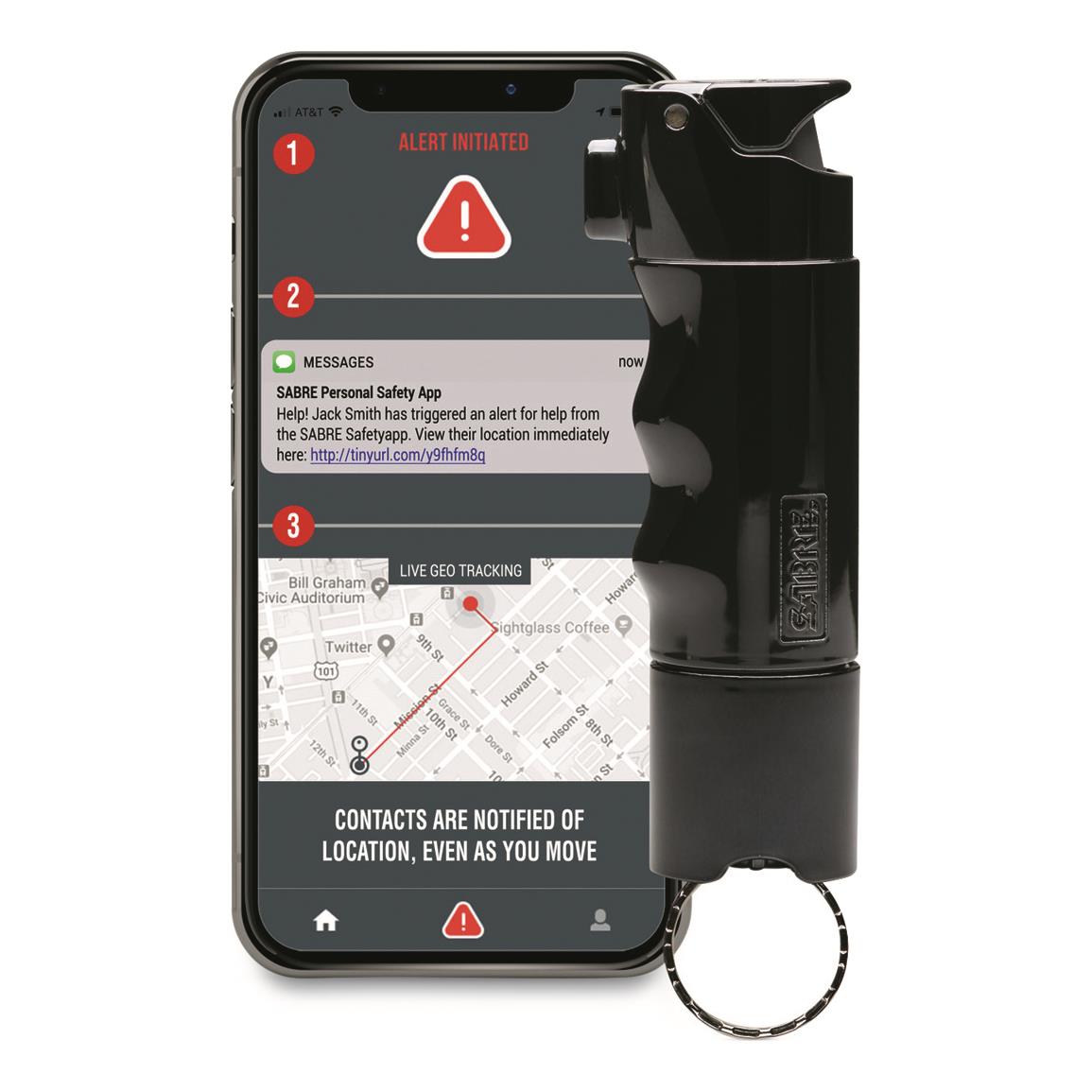 SABRE SMART Bluetooth Pepper Spray with LIVE GPS Tracking & Inert Practice Spray
