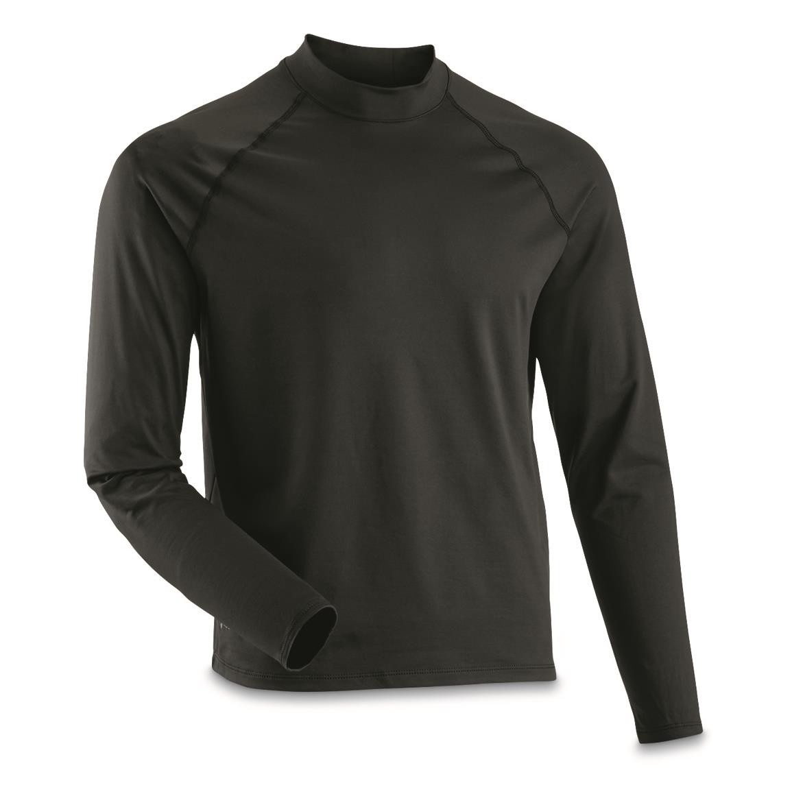 U.S. Military Surplus Bates Fleece Mock Neck Long Sleeve Shirt, New, Black