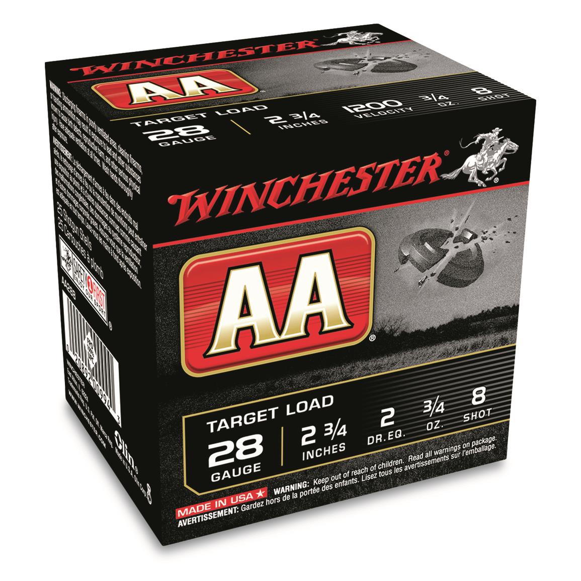 Winchester AA Target Load, 28 Gauge, 2 3/4", 3/4 oz., 250 Rounds