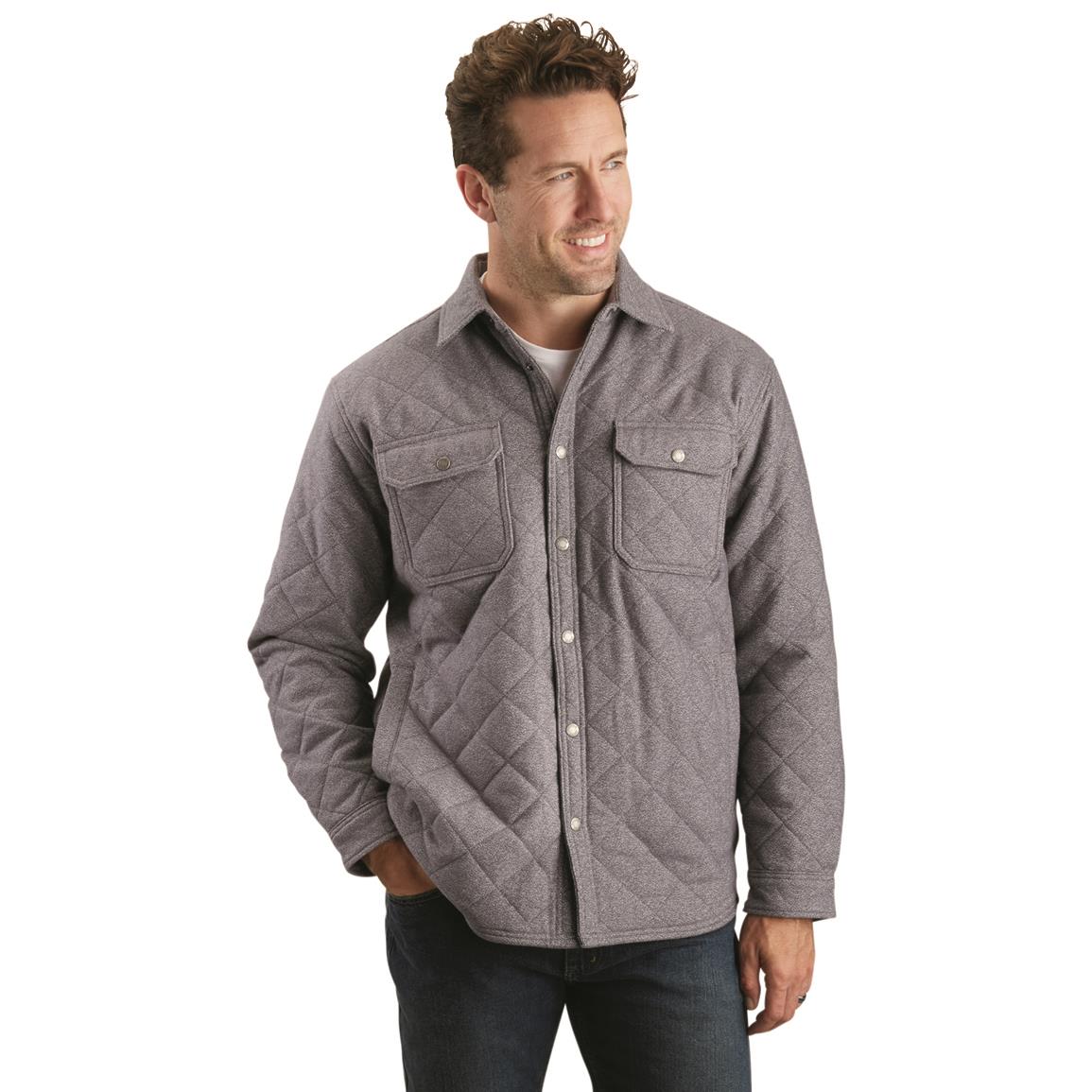 Guide Gear Men's Quilted Flannel Camp Shirt Jacket, Charcoal Heather