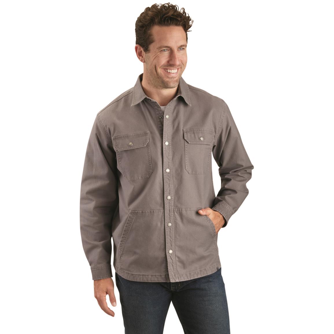 Guide Gear Men's Flex Canvas Flannel-Lined Shirt Jacket, Graphite Gray