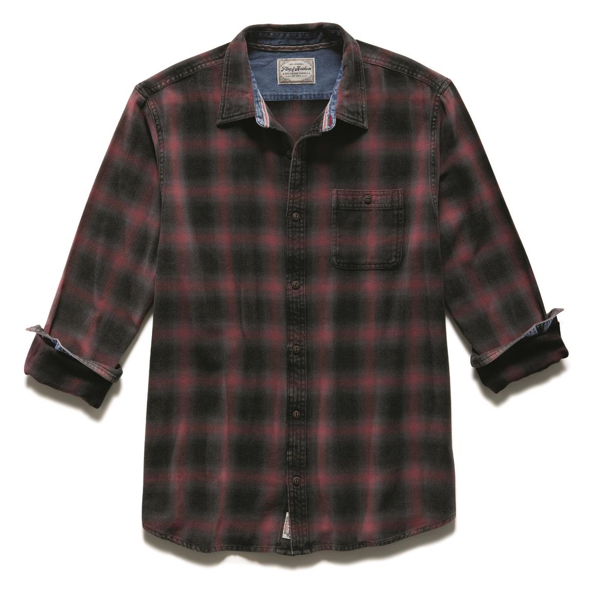 Flag & Anthem Men's Cornell Vintage Wash Herringbone Flannel Shirt, Red/black/charcoal