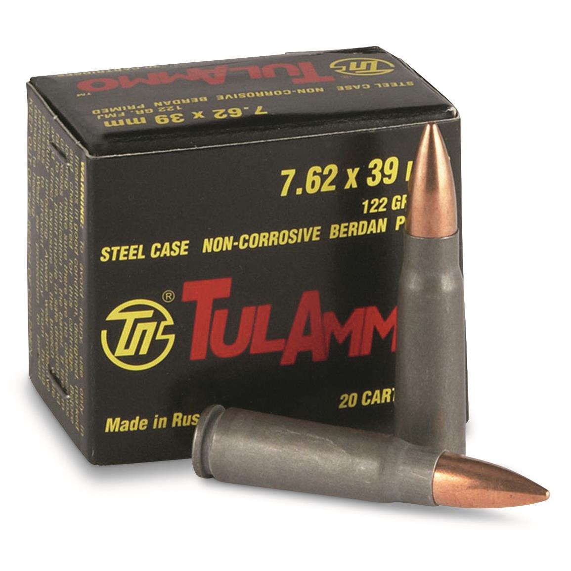 TulAmmo, 7.62x39mm, FMJ, 122 Grain, 20 Rounds