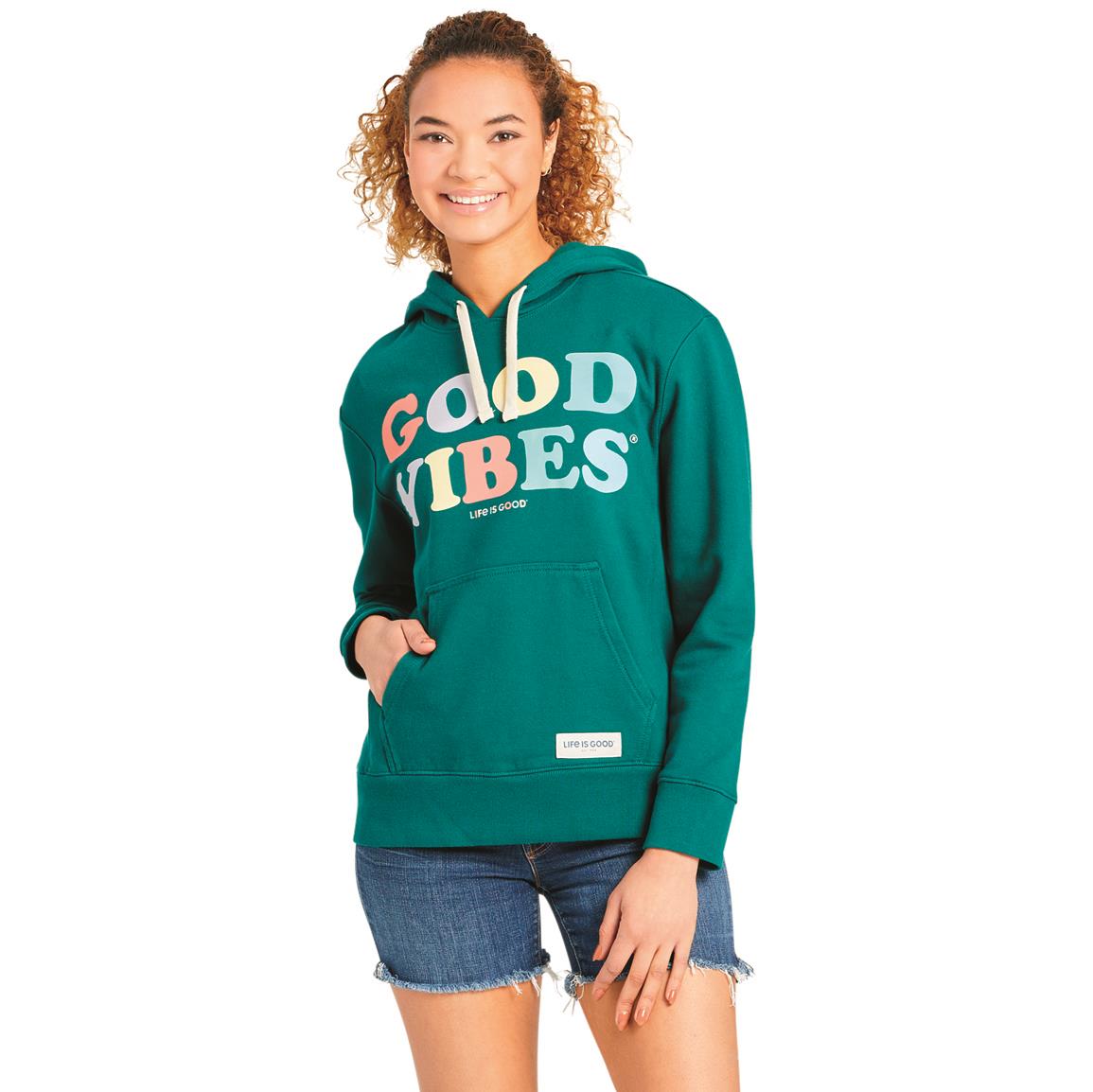 Life Is Good Women's Simply True Good Vibes Hoodie, Spruce Green