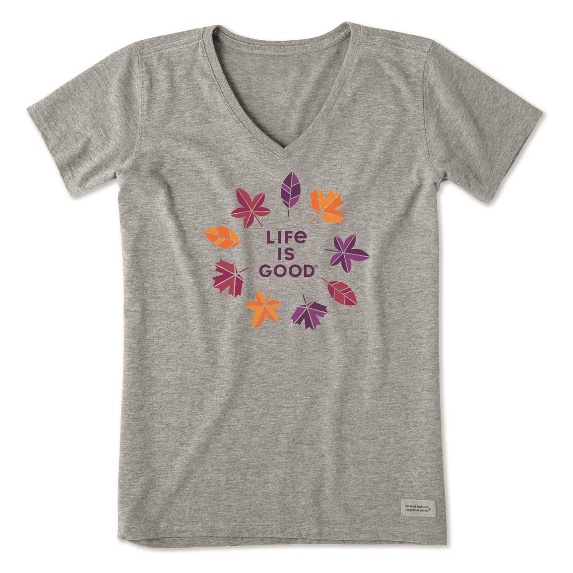 Life is Good Women's New Leaf Circle Crusher Lite Shirt, Heather Gray
