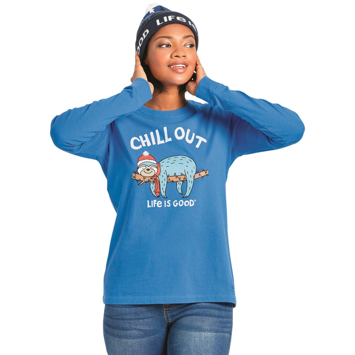 Life is Good Women's Holiday Chill Out Crusher Shirt, Royal Blue