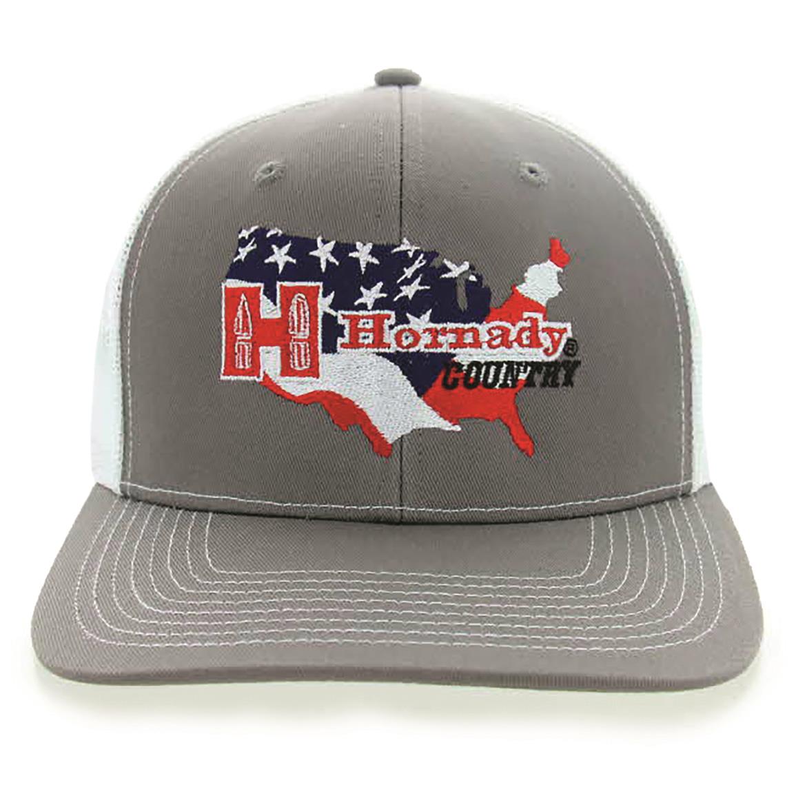Hornady Men's Country Logo Trucker Cap, Embroidered Logo, Charcoal Grey/white