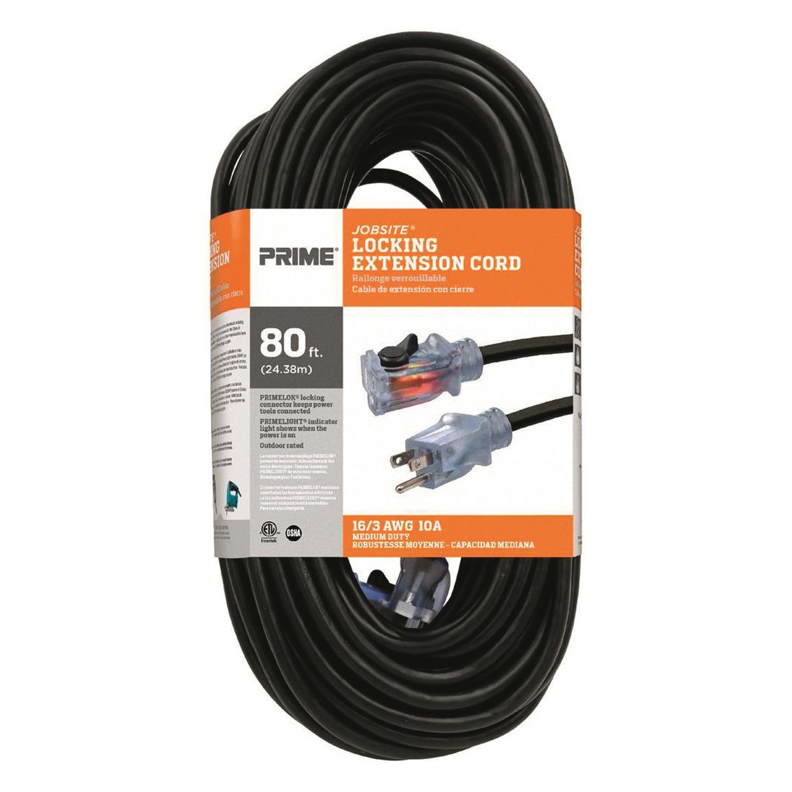 Prime Jobsite 16/3 Locking Lighted Outdoor Extension Cord