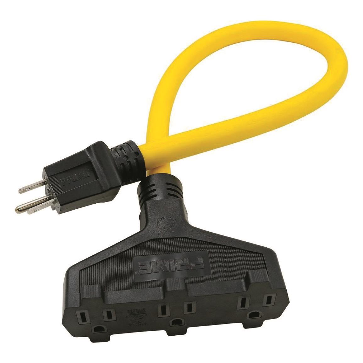 Prime 12/3 Yellow 3-Outlet Adapter, 2 Foot