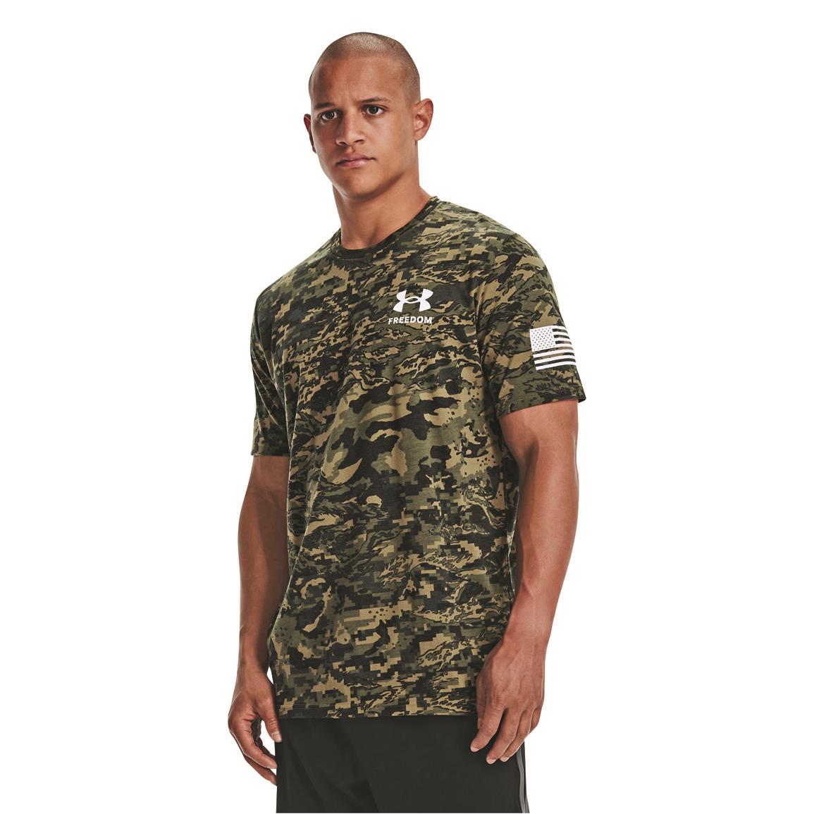 Under Armour Men's Freedom Short Sleeve Camo Shirt, Marine OD Green/White