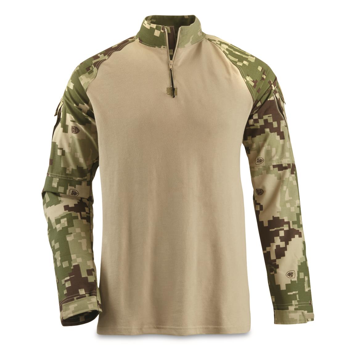 Peruvian Military Surplus Quarter Zip Combat Shirt, Digital Woodland, New, Digital Woodland