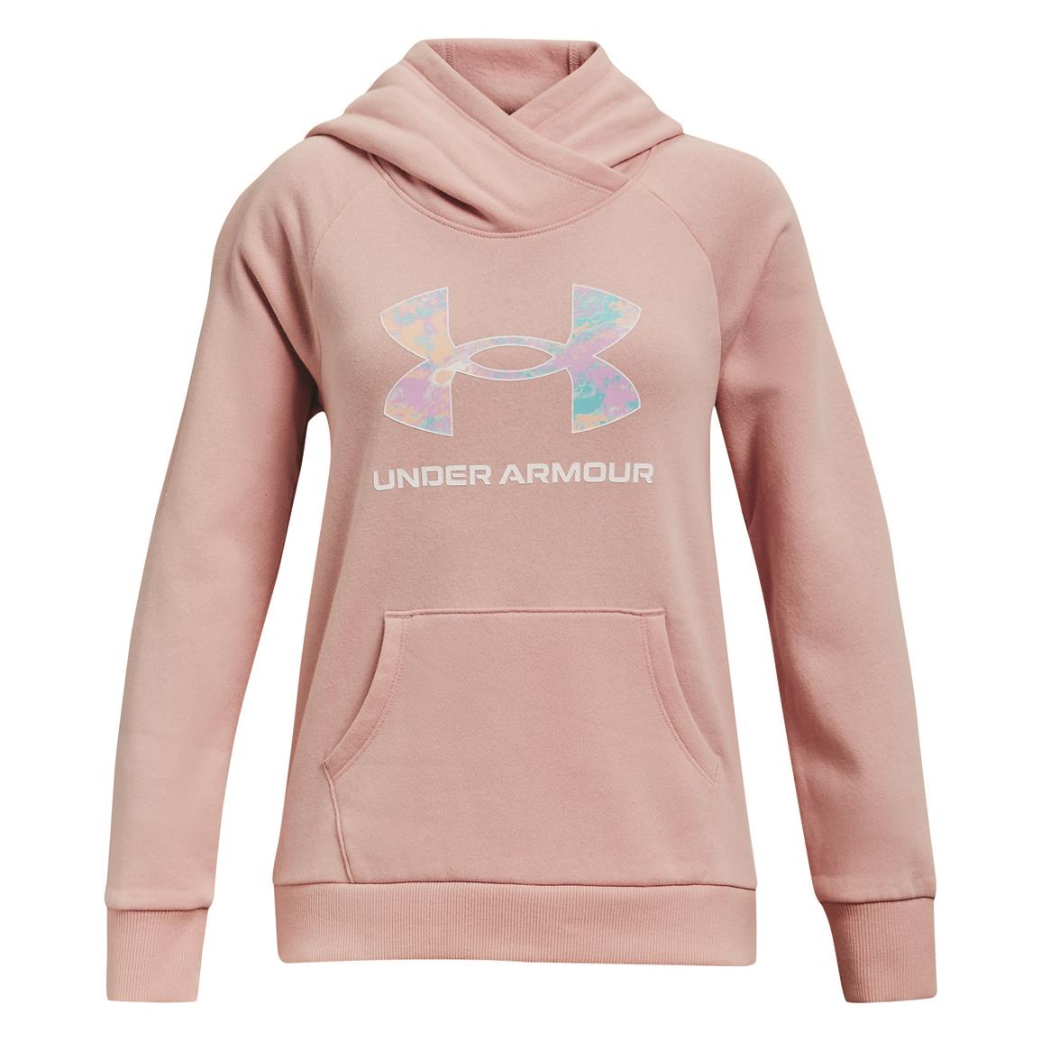 Under Armour Girls' Rival Logo Hoodie, Retro Pink/cloudless Sky