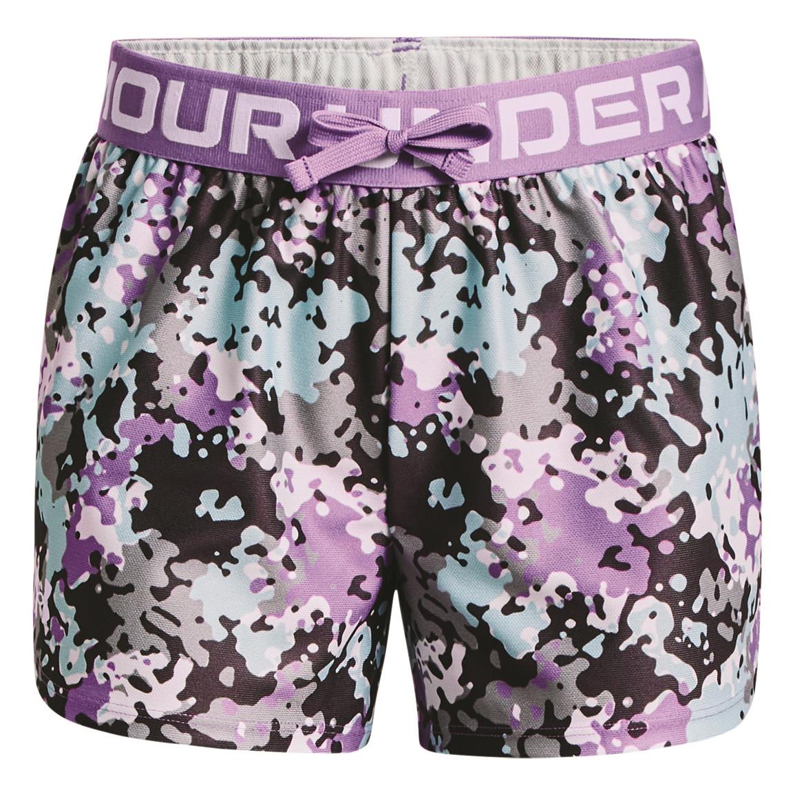Under Armour Girls' Play Up Printed Shorts, Vivid Lilac/jet Gray/white