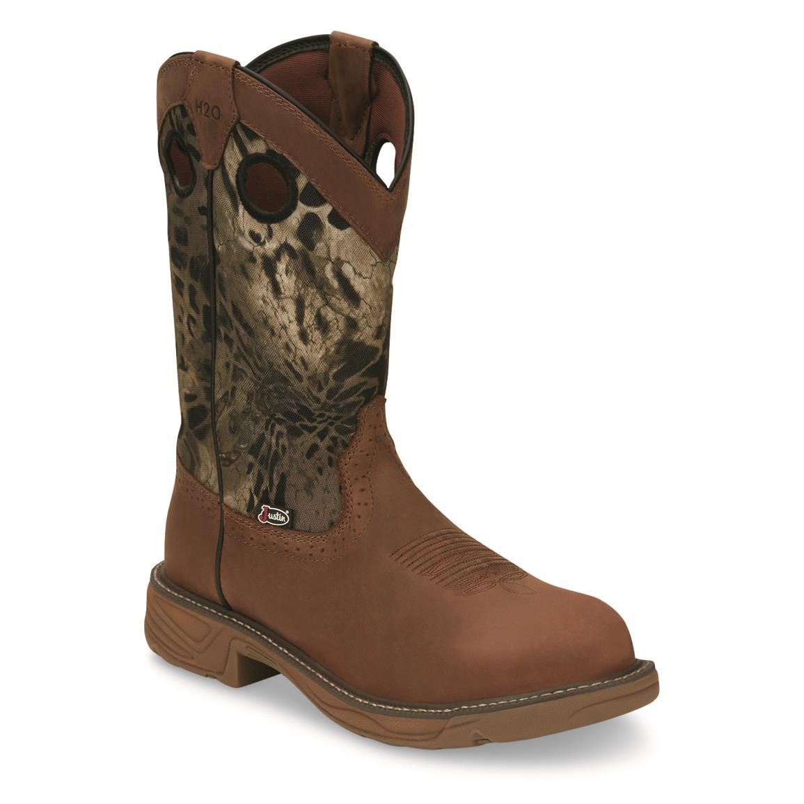 Justin Men's Stampede Rush Woodlands Waterproof Western Boots, Woodland Camo