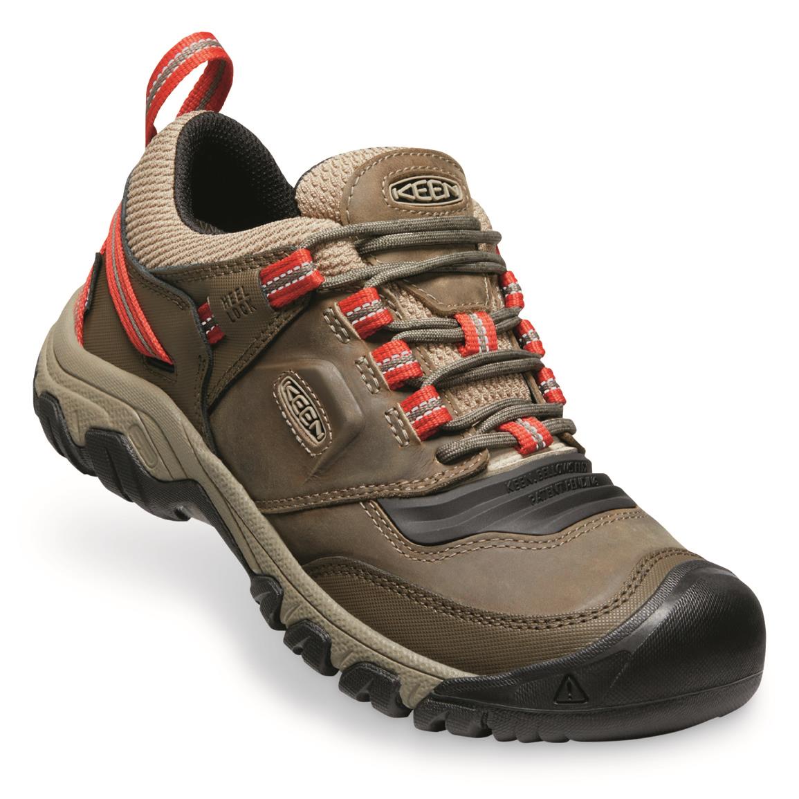 KEEN Men's Ridge Flex Waterproof Hiking Shoes, Timberwolf/ketchup