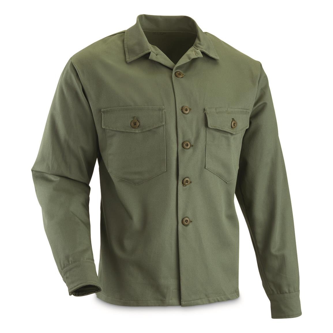 U.S. Military Surplus Cotton Sateen Field Shirt, New, Olive Drab