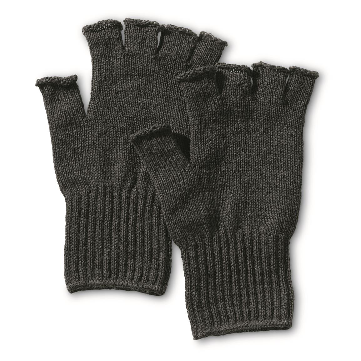 U.S. Military Surplus Wool Fingerless Gloves, 2 Pack, New, Black