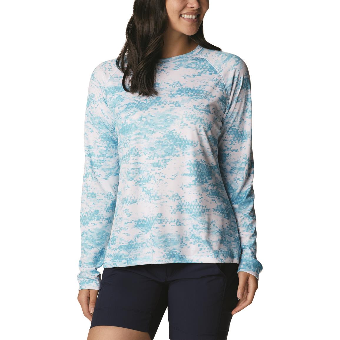 Columbia PFG Women's Super Tidal Tee Long Sleeve Shirt, Atoll Pfg Camo Print