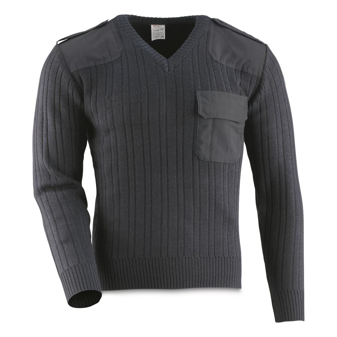Czech Republic Military Surplus Wool Blend V-Neck AF Commando Sweater, Like New, Navy
