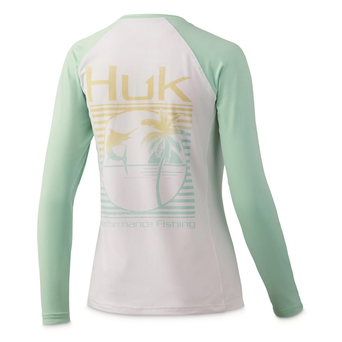 Huk Women's Marlin Palm Horizon Double Header Long-Sleeved Performance Shirt, Beach Glass