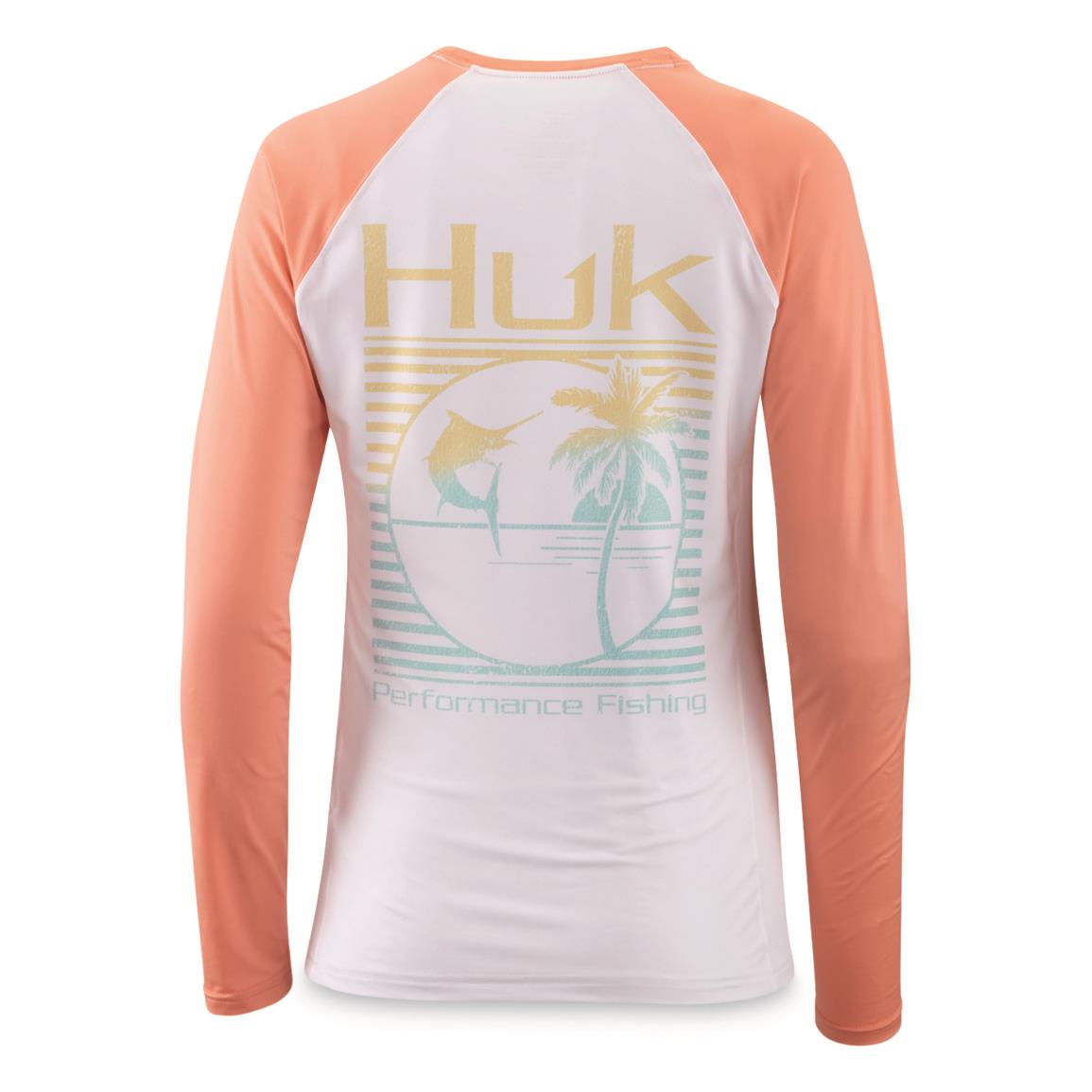  HUK Women's Standard Double Header Long Sleeve  Sun Protecting Fishing  Shirt, Marlin Palm Horizon-Beach Glass, Small : Clothing, Shoes & Jewelry