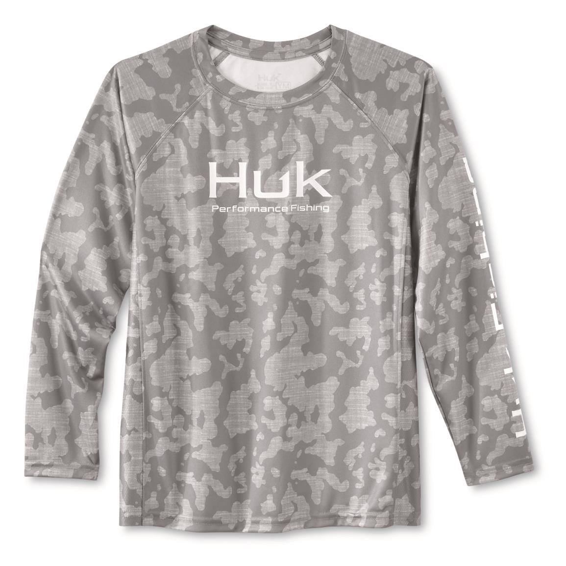 Huk Youth Running Lakes Pursuit Long Sleeve Shirt, Overcast Gray