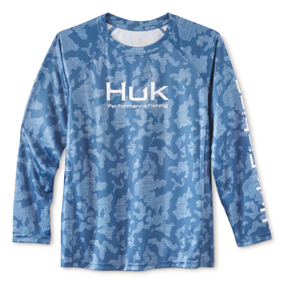 Huk Youth Running Lakes Pursuit Long Sleeve Shirt, Titanium Blue