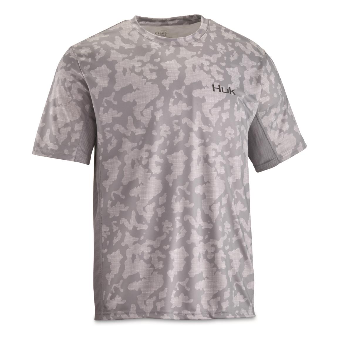 Huk Men's ICON X Running Lakes Short Sleeve Shirt, Overcast Gray