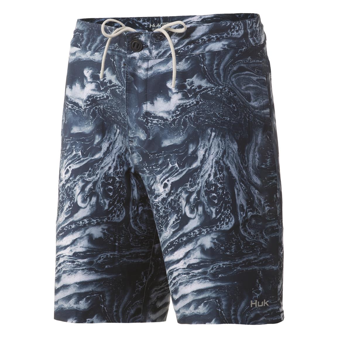 Huk Men's Pursuit Stone Shore Board Shorts, Deep Ocean Blue
