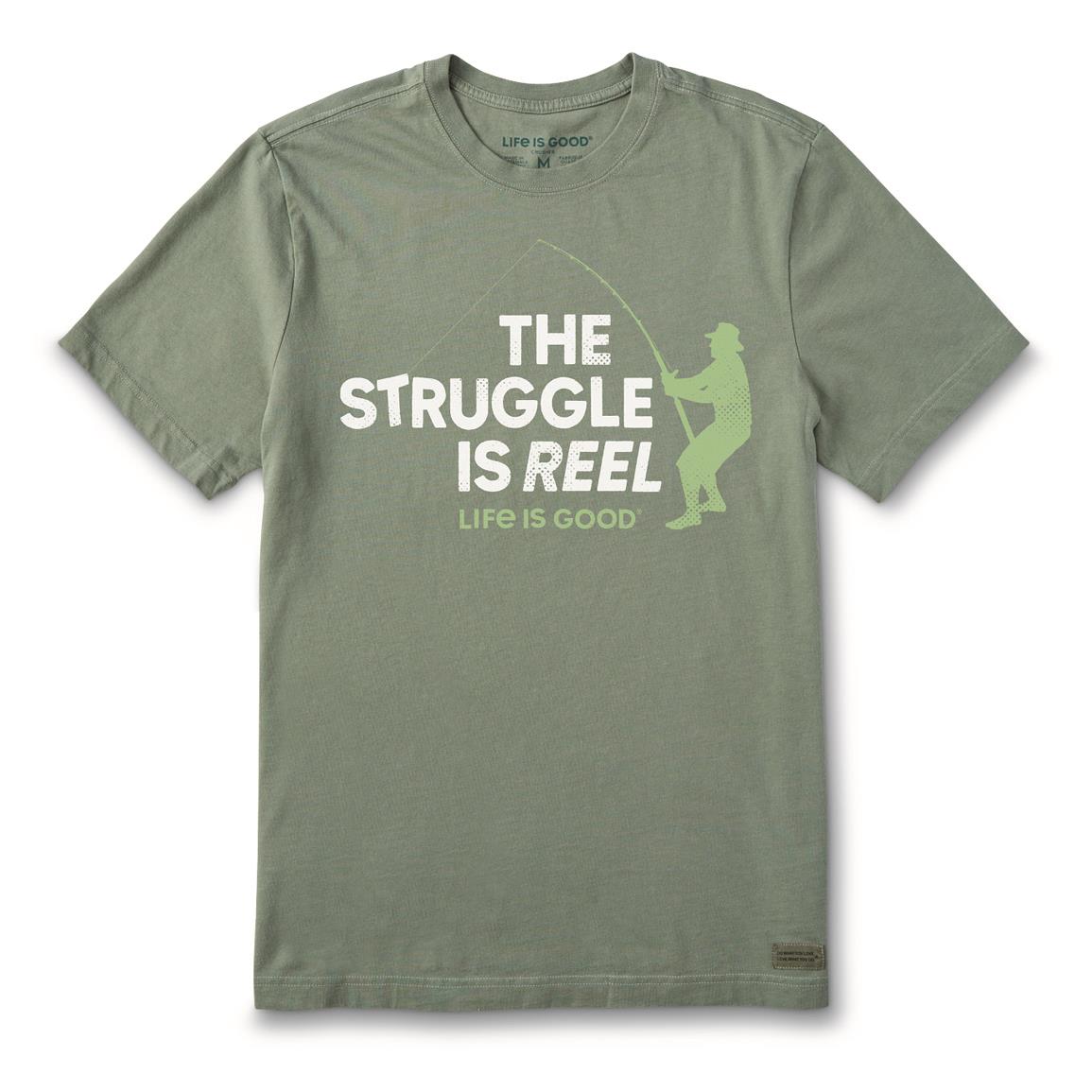 Life is Good Men's The Struggle is Reel Crusher Lite T-shirt, Moss Green