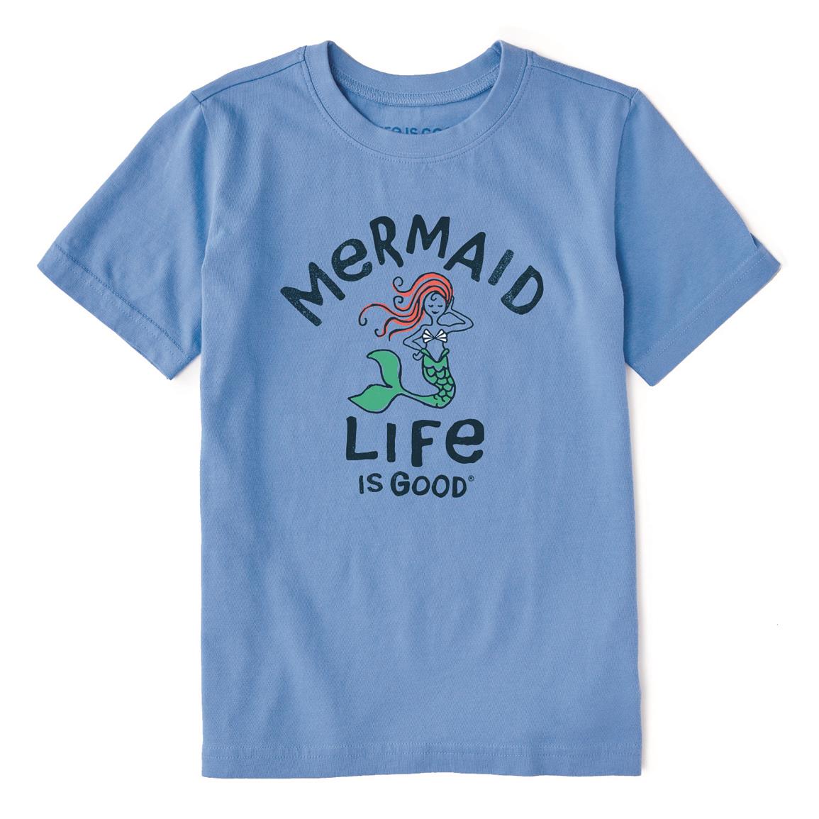 Life Is Good Kids' Mermaid Life Crusher Shirt, Cornflower Blue