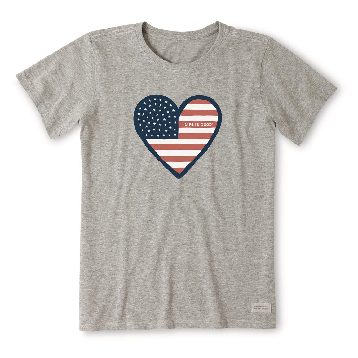 Life Is Good Women's American Heart Crusher Shirt, Heather Gray