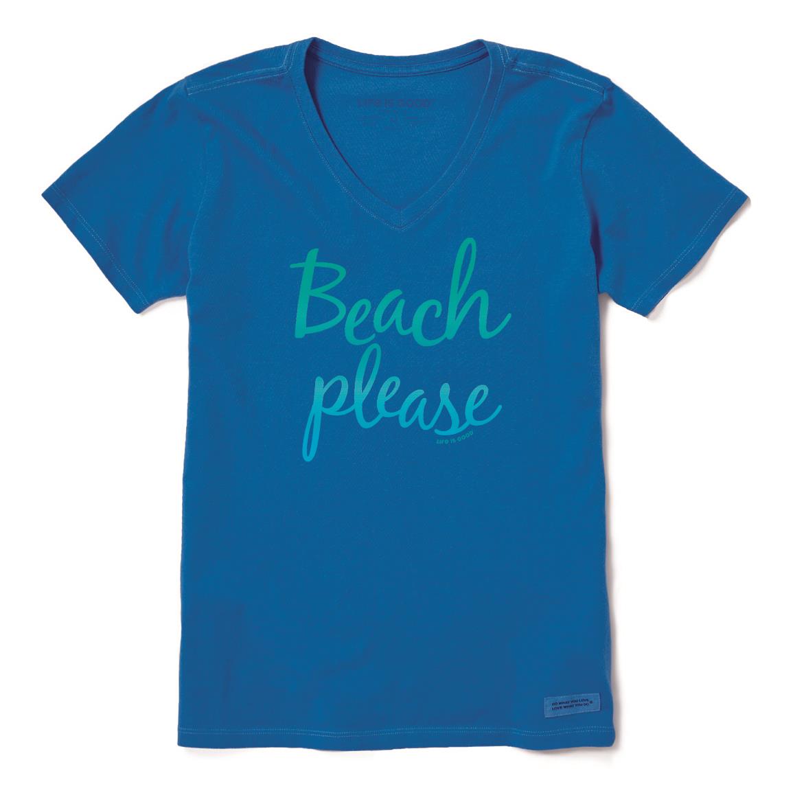 Life Is Good Women's Beach Please Crusher Lite Vee Shirt, Royal Blue