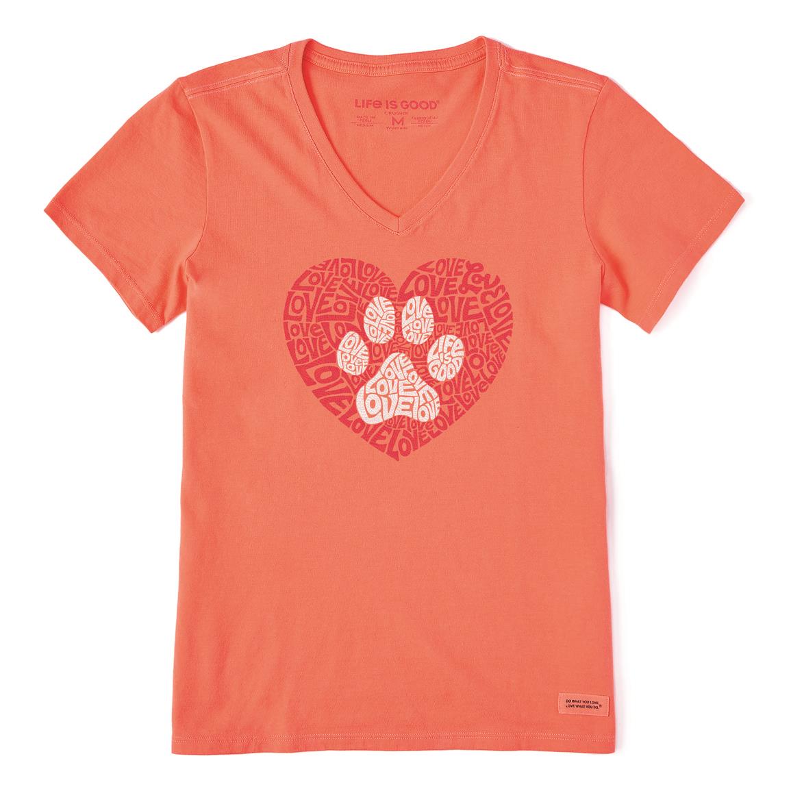 Life Is Good Women's Animal Heart Crusher Lite Vee Shirt, Mango Orange