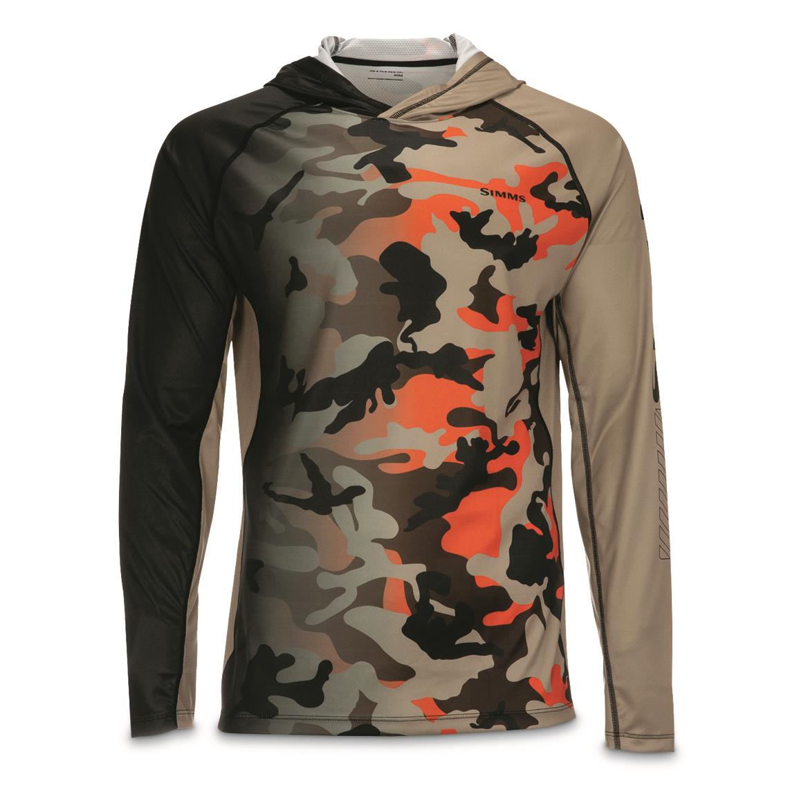 Simms Men's SolarVent Hoodie Pro, Woodland Camo Flame