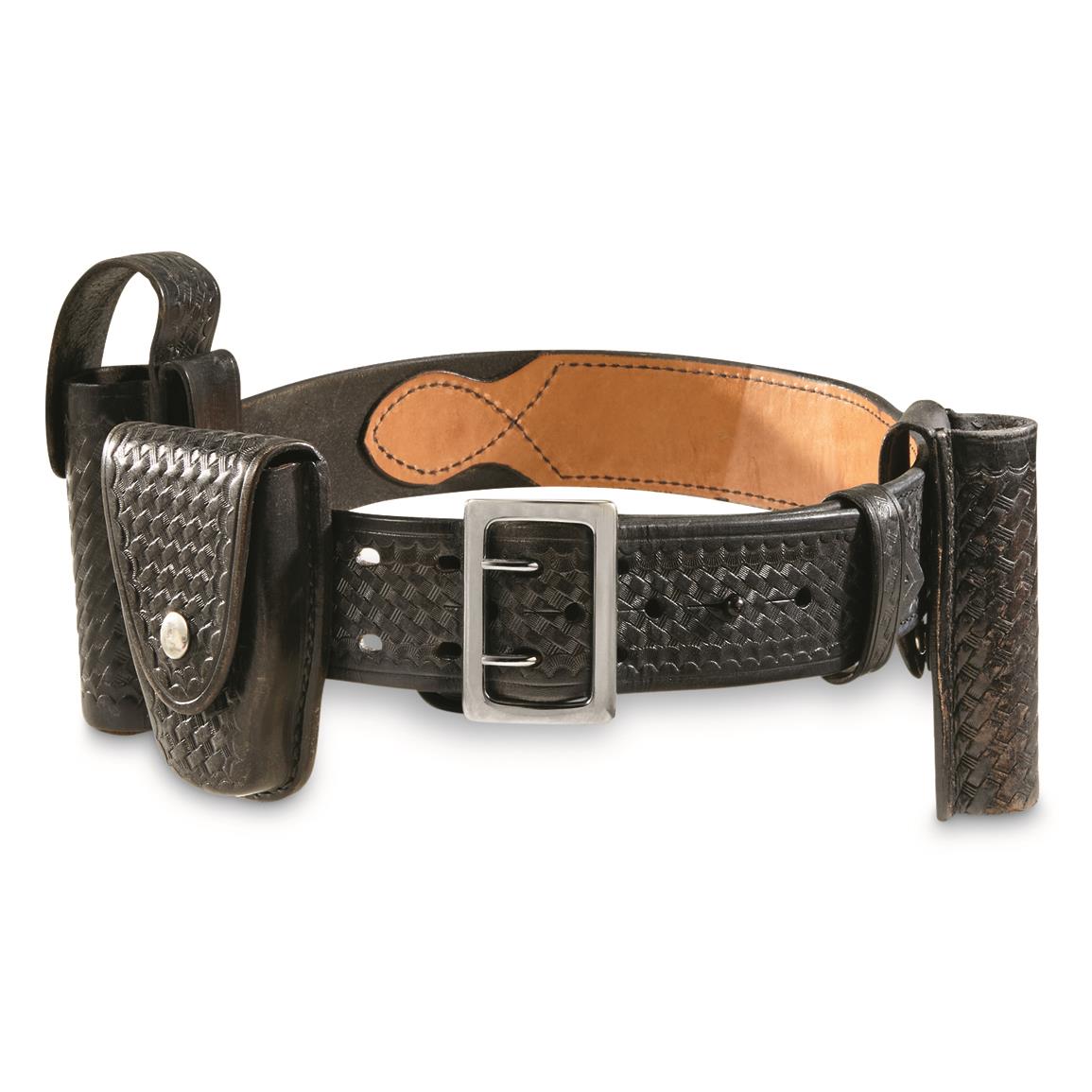 U.S. Police Surplus Leather Basketweave Duty Belt, Like New, Black